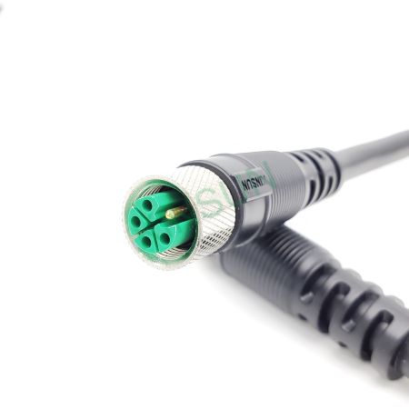 M12 L-coded Cable - M12 L-coded female cable green color plastic core marks IP68 protection
